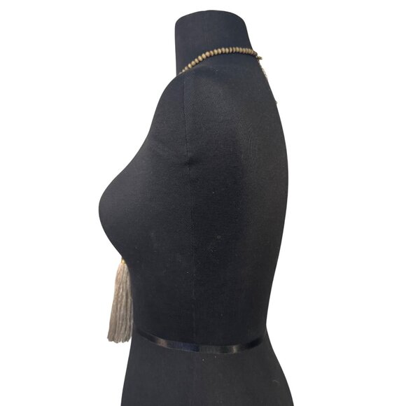 Taupe Colored Long Beaded Tassel Necklace Adjustable - Picture 4 of 5